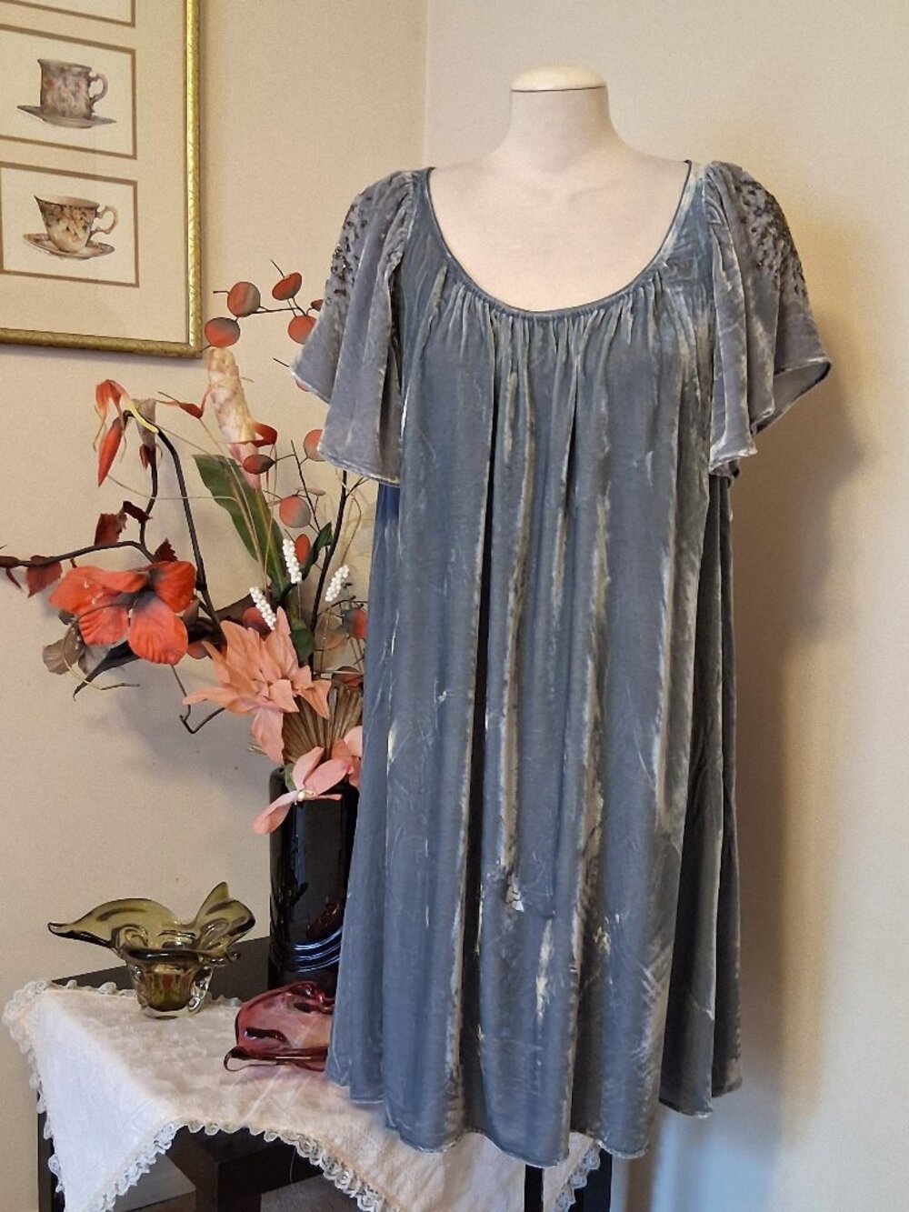 New NOA NOA Vintage Luxury Pleated Summer Silk A-Line Flowy Swing Midi Dresses S